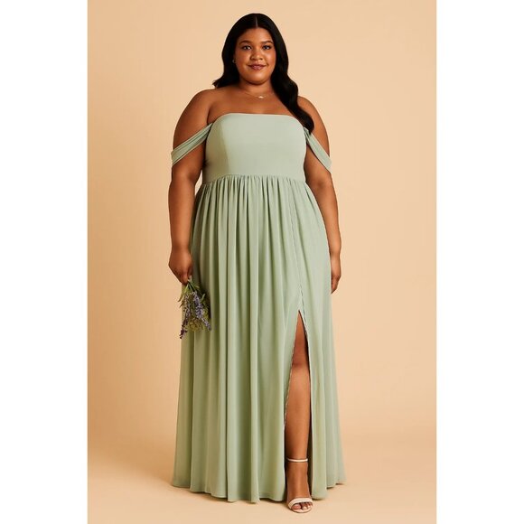 Birdy Grey 1X Curve August Bridesmaid Dress Sage Green Chiffon Gown Wedding Maxi - Picture 1 of 12